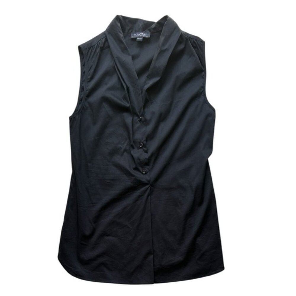 Le Château Black Sleeveless Collared Button Blouse Made in Canada 🇨🇦 Size XXS
